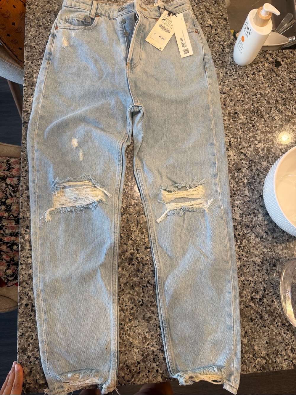 Zara Light Blue Ripped Relaxed Jeans